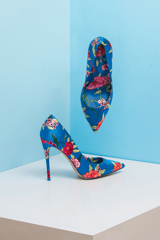 Floral Fantasy Blue Printed Heels for Women